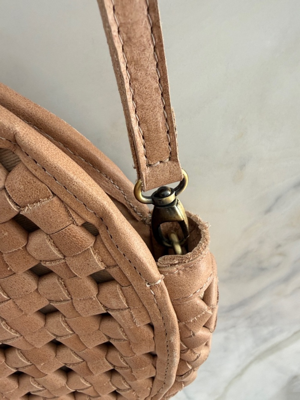 Woven Round Crossbody Bag — Tan - Picture 5 of 9